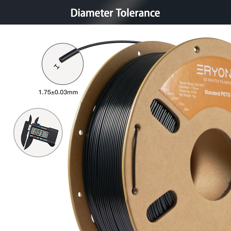 ERYONE PETG Filament for 3D Printer, 1.75mm +/-0.03mm, 1kg(2.2LBS)/Spool, Black - Image 5